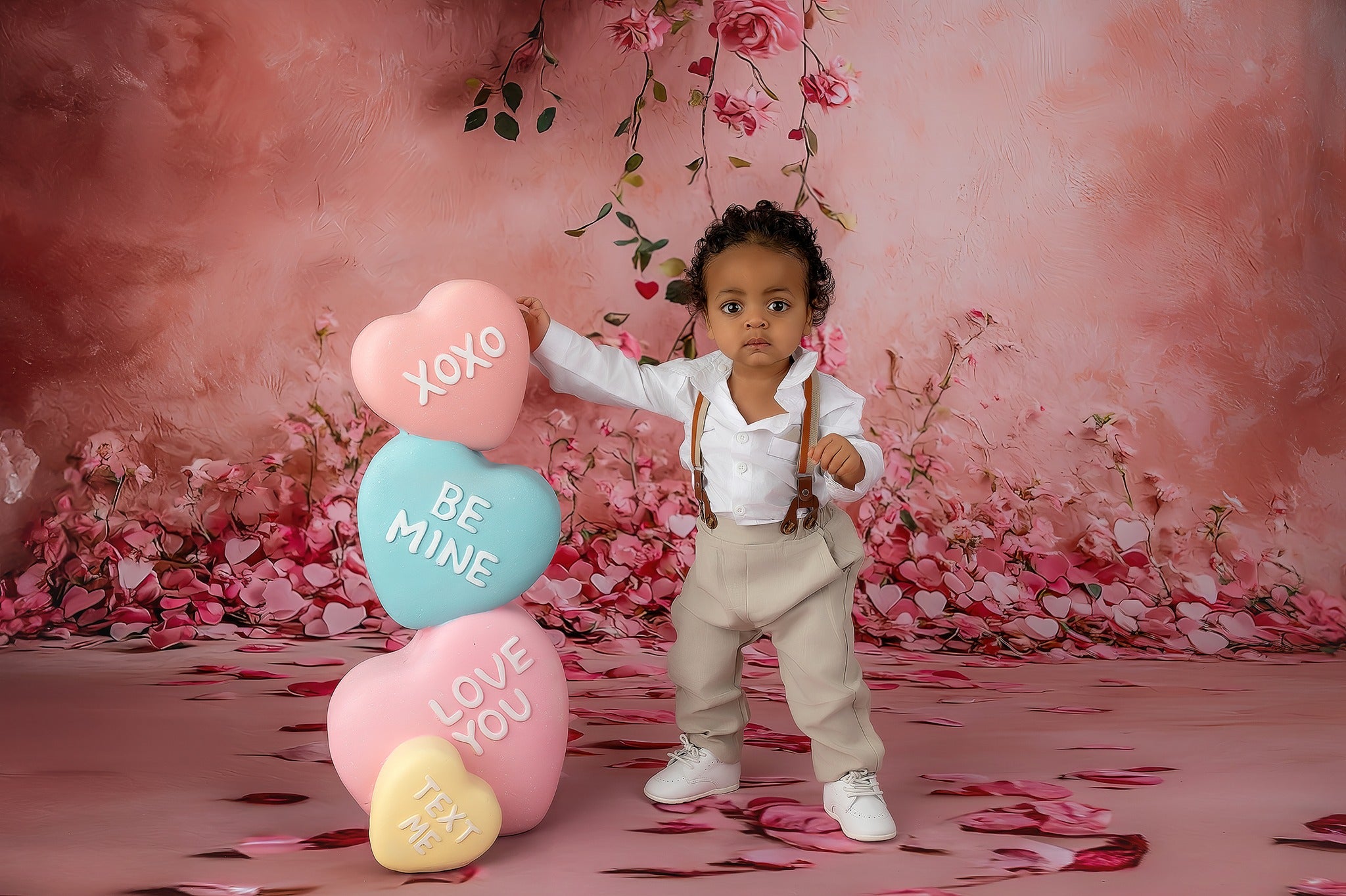 Flower Wall Backdrop Pink Rose Floral Hearts Backdrop Floral Backdrop MRR9-52