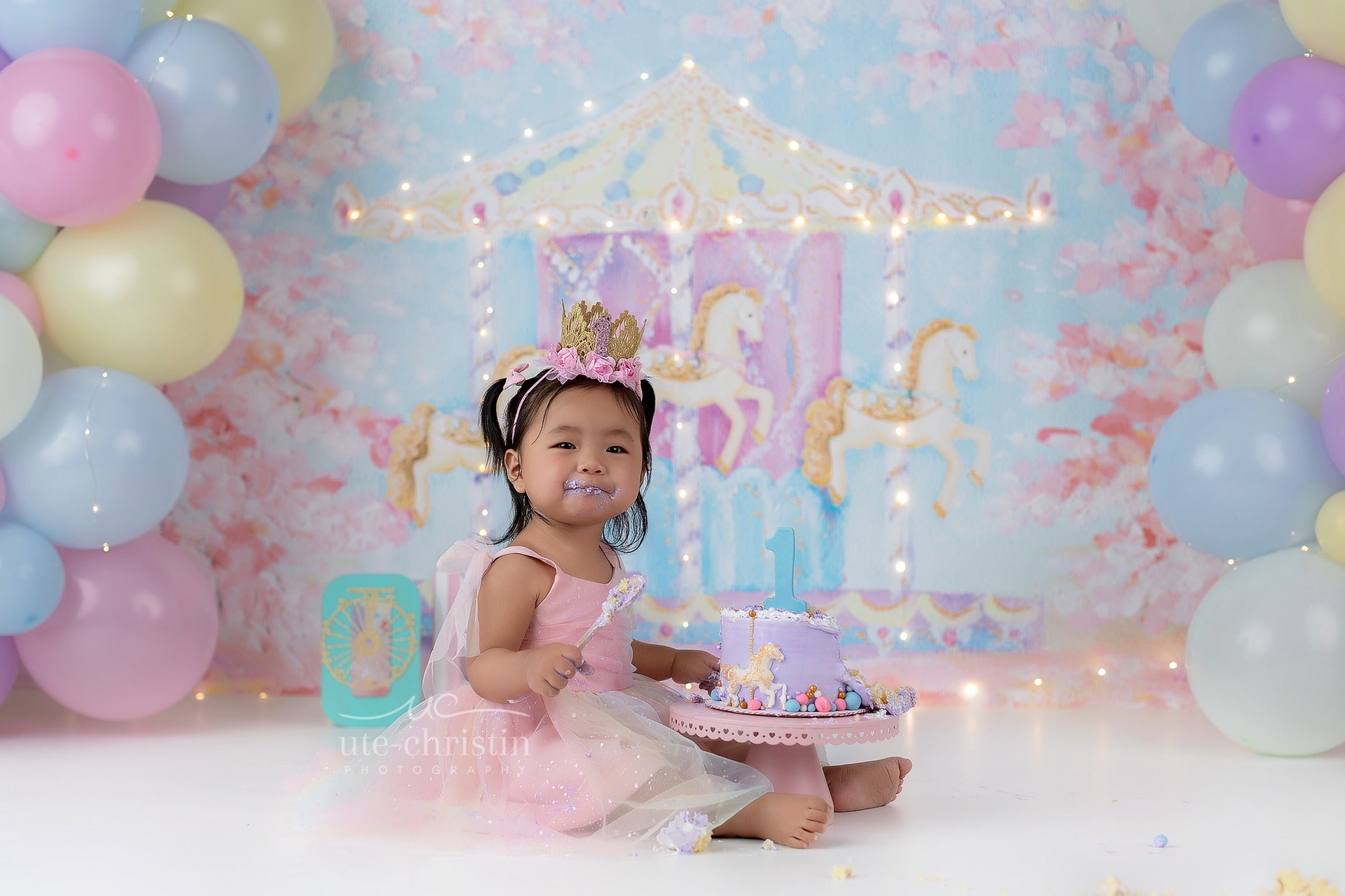 Children Backdrops Carousel Horses Cherry Blossom Newborn Photography Backdrop MRR9-59