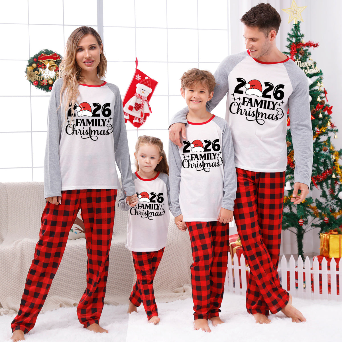 Christmas Pajamas 2026 Family Christmas Santa Hat Typography Family Photo Outfit Christmas Sleepwear CHP-108