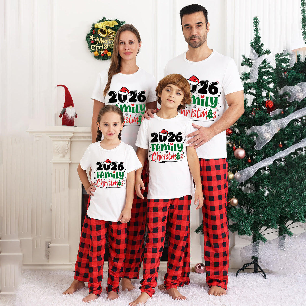 Matching Family Christmas Pajamas Santa Hat Bold Lettering Christmas Party Pajamas CHP-25