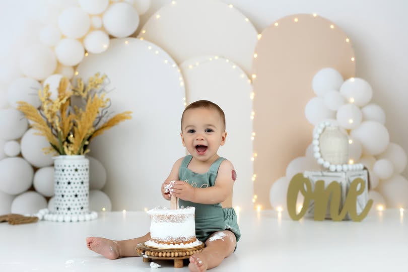 Cake Smash Backdrop Minimalist White Balloon Arches Birthday Backdrop MRR9-36