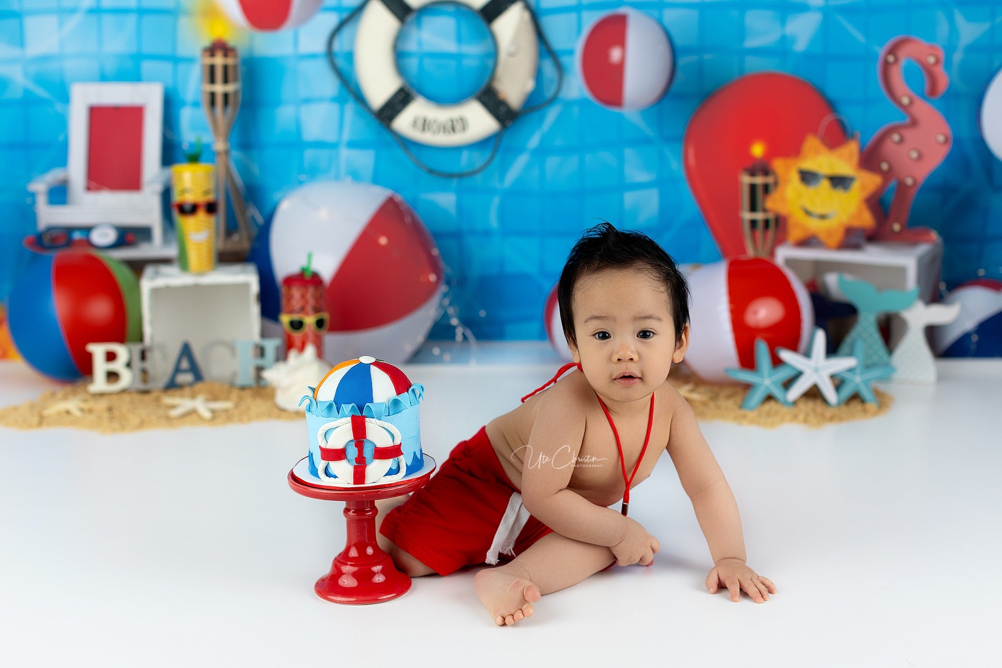Children Backdrops Pool Tiles Beach Ball Summer Newborn Photography Backdrop MRR9-48