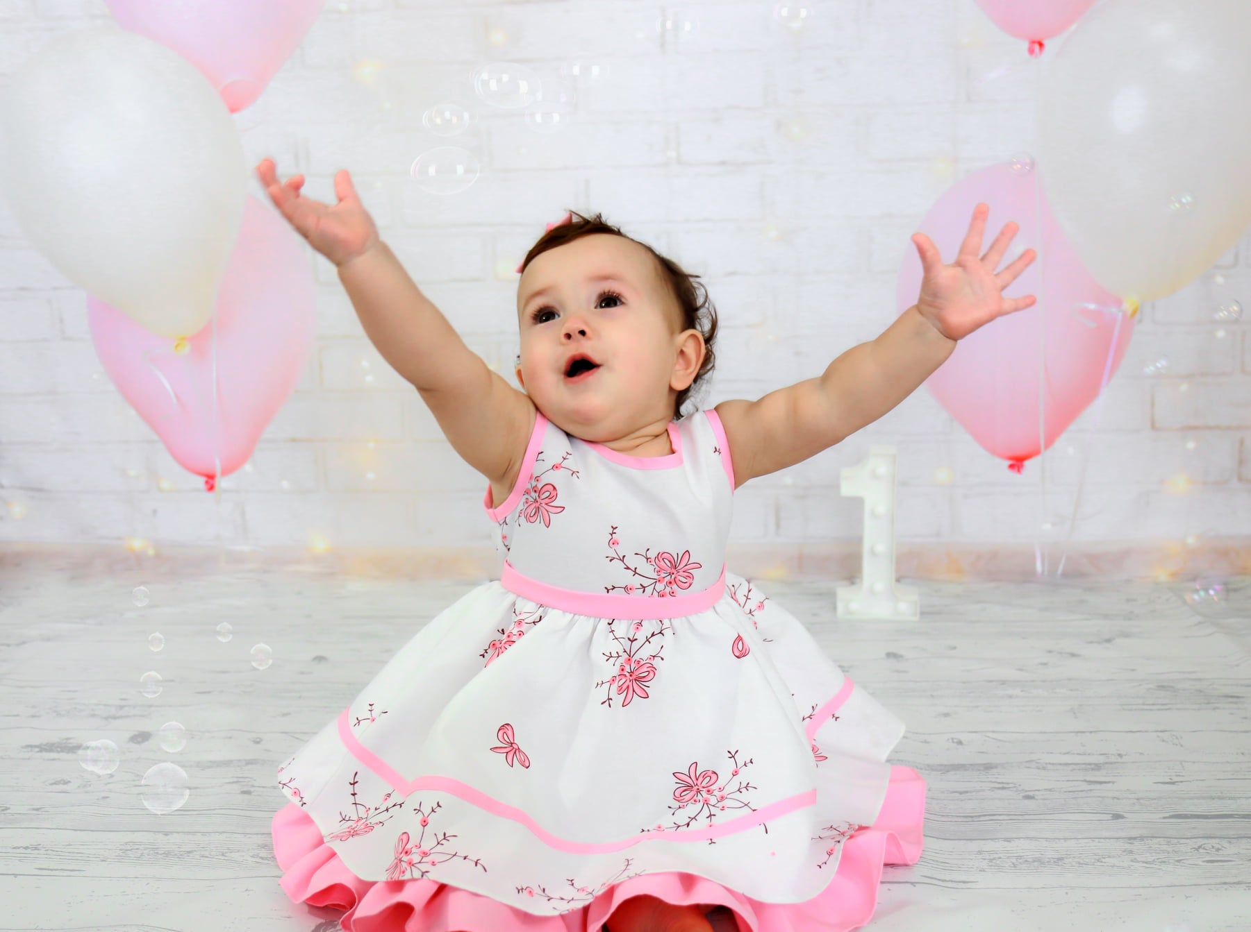 White Brick Wall Lights Balloons Photo Studio Backdrop  GC-62