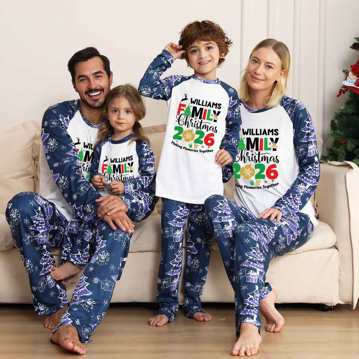 Christmas Pajamas Williams Family 2026 Reindeer Tree Snowflake Print Matching Family Sleepwear CHP-141