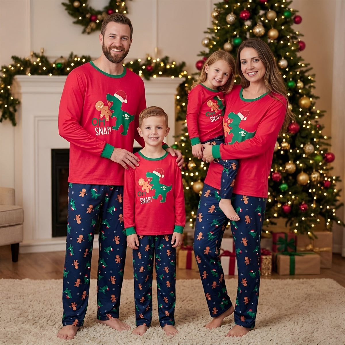 Christmas Photo Session Outfits Gingerbread Dinosaur Print Family Christmas Pajamas CHP-104