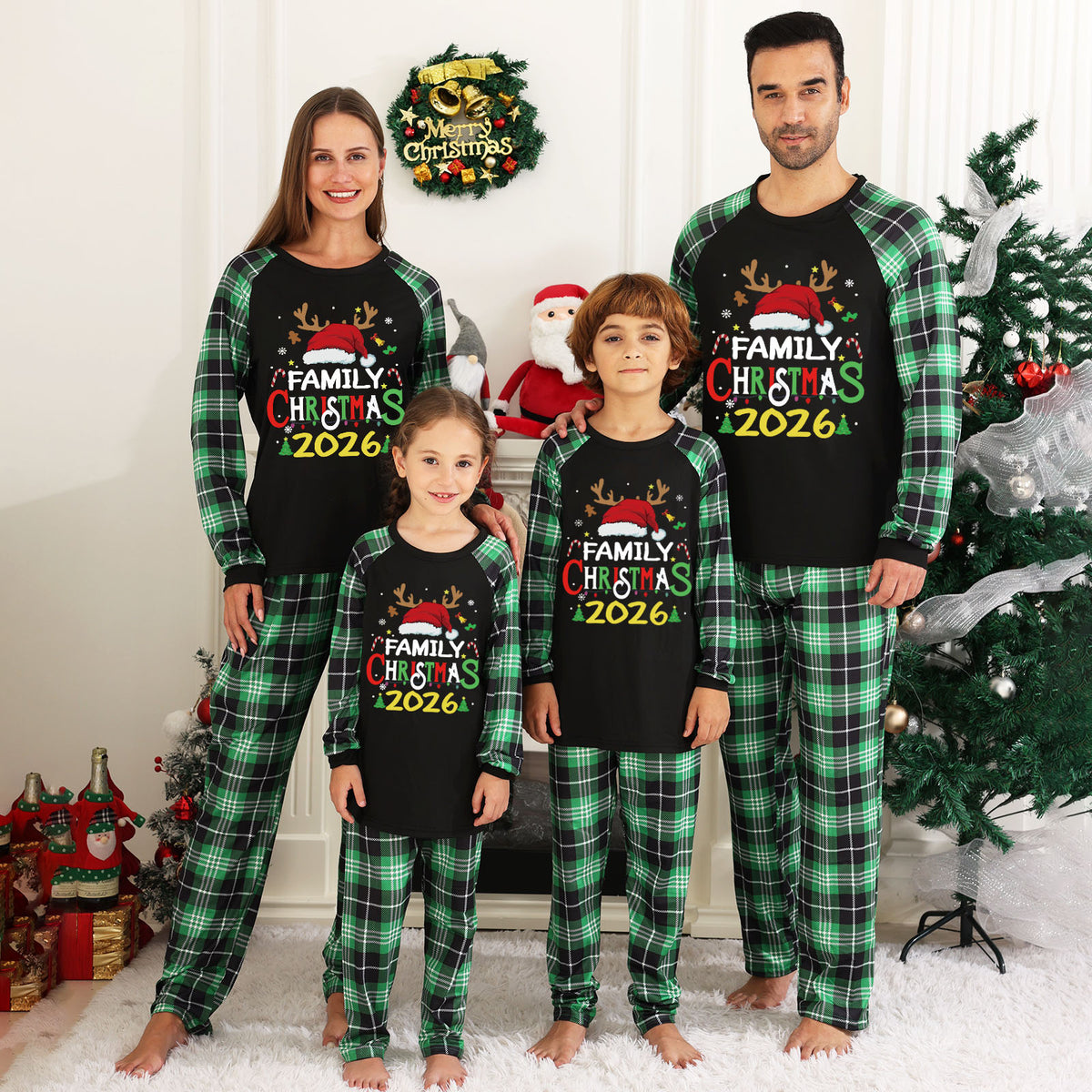 Christmas Pajamas Santa Hat Reindeer Print Christmas Vacation Pajamas CHP-18