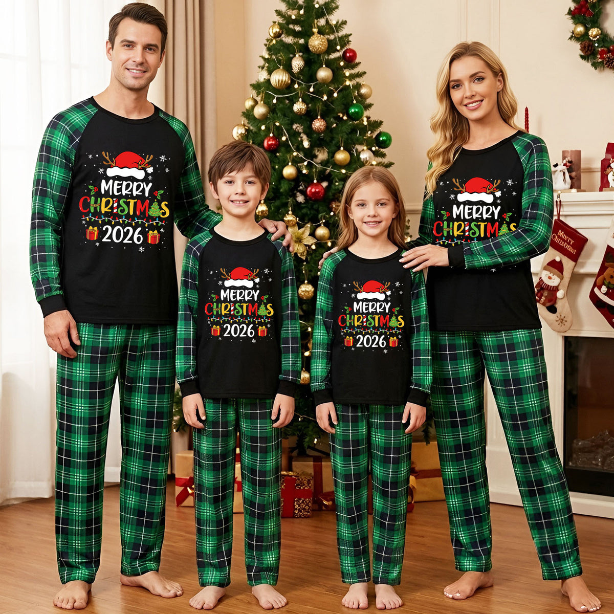 Vintage Christmas Pajamas Merry Christmas Santa Print Matching Holiday Pajamas CHP-17