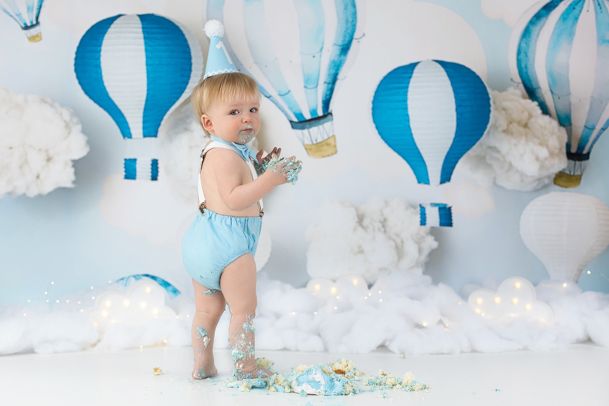 Newborn Backdrop Blue Cloud Hot Air Balloons Kids Photo Backdrop MRR9-47