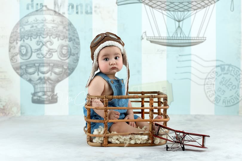 Newborn Backdrop Vintage Hot Air Balloon Illustration Kids Photo Backdrop MRR9-37