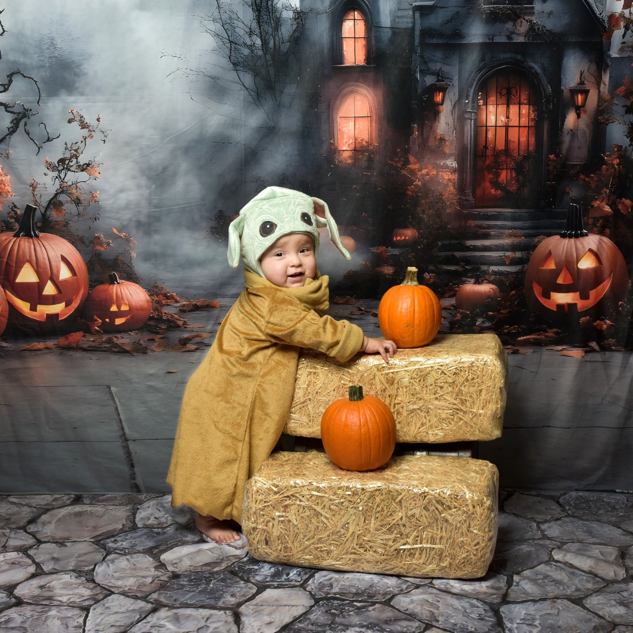Halloween Haunted House Foggy Forest Backdrop RR9-96
