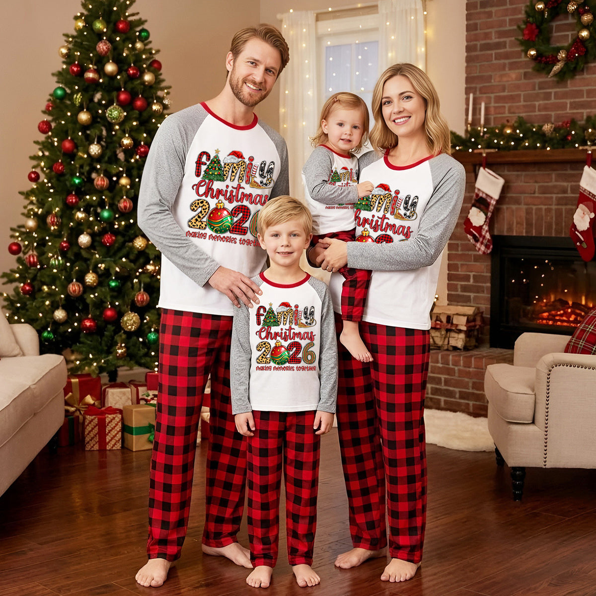 Christmas Pajamas Colorful Ornament Letter Print Matching Family Photo Outfit Christmas Sleepwear CHP-112