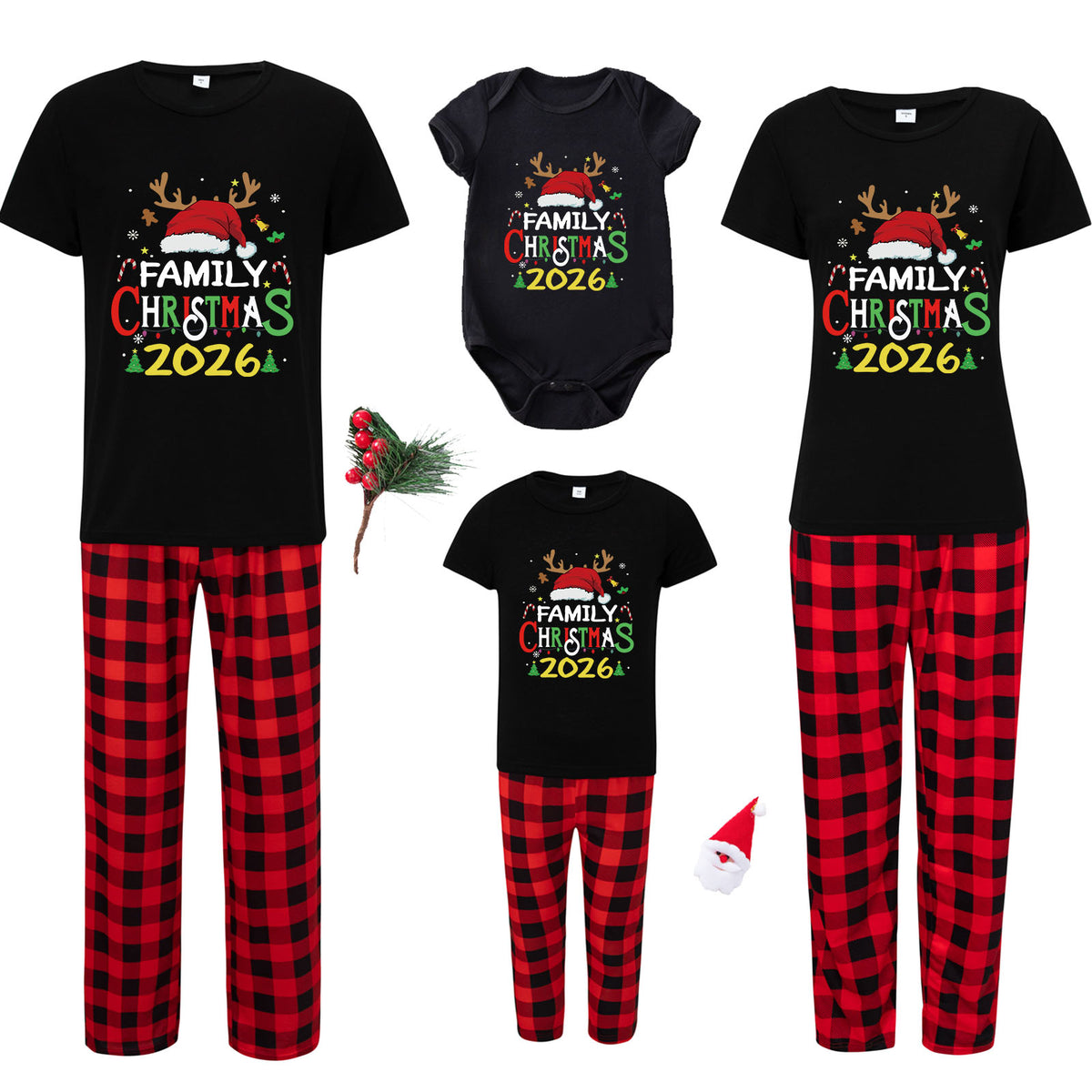 Mommy and Me Christmas Pajamas Colorful Lettering Design Family Christmas PJs CHP-38