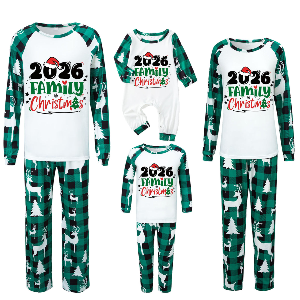 Family Christmas Pajamas Green Plaid Christmas Lounge Set CHP-4