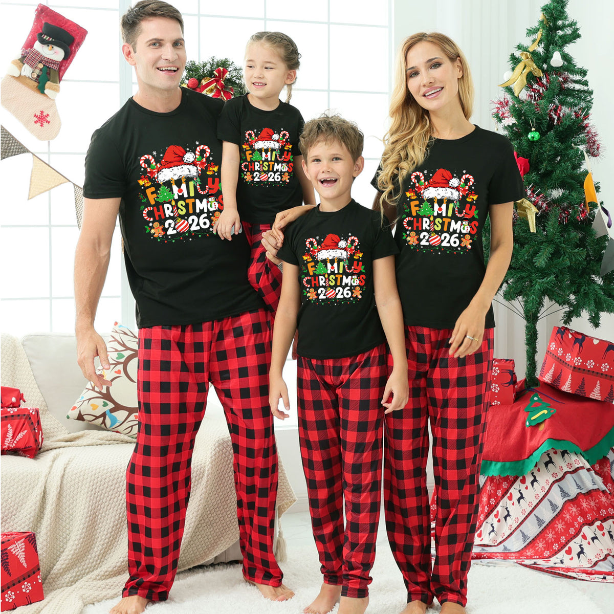 Candy Cane Christmas Pajamas Santa Gingerbread Print Christmas Card Photo Outfits CHP-36