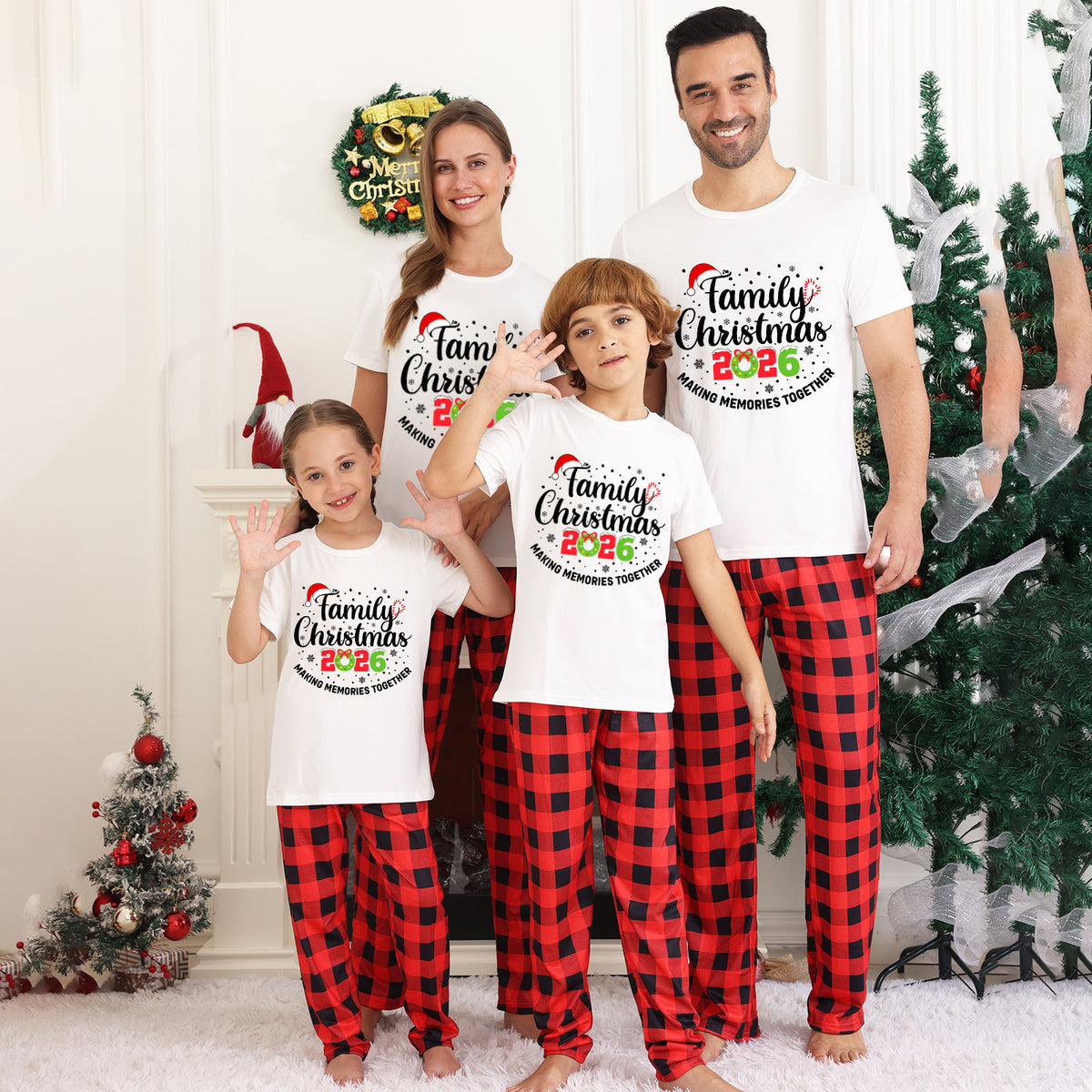 Matching Christmas PJs Santa Hat Script Snowflake Christmas Matching Pajamas CHP-28