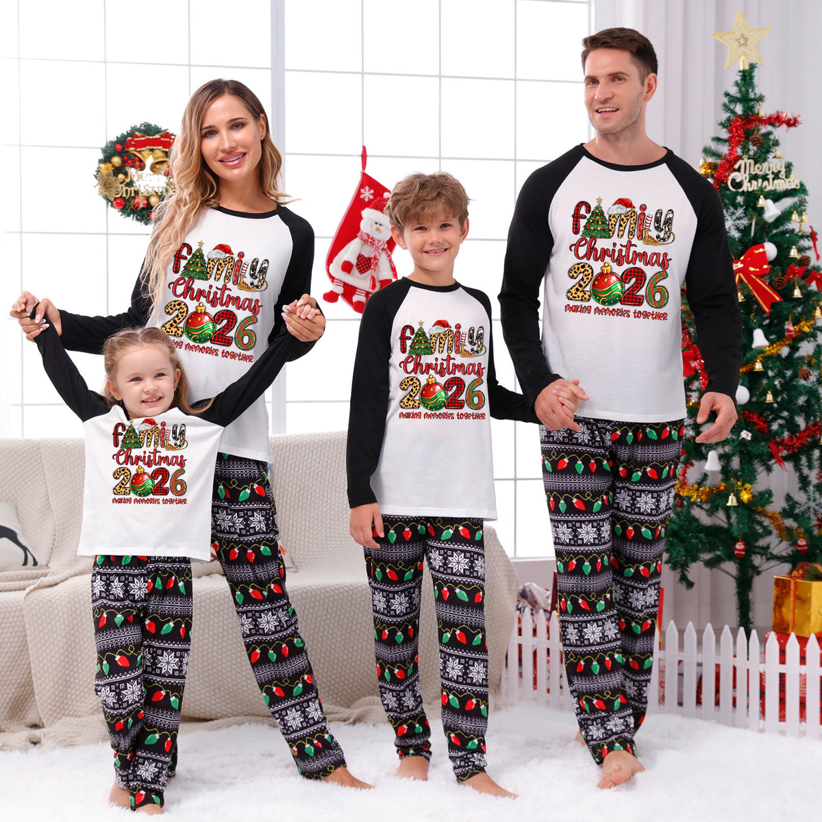 Christmas Pajamas Family Christmas 2026 Mixed Pattern Letter Print Matching Family Photoshoot Sleepwear CHP-123