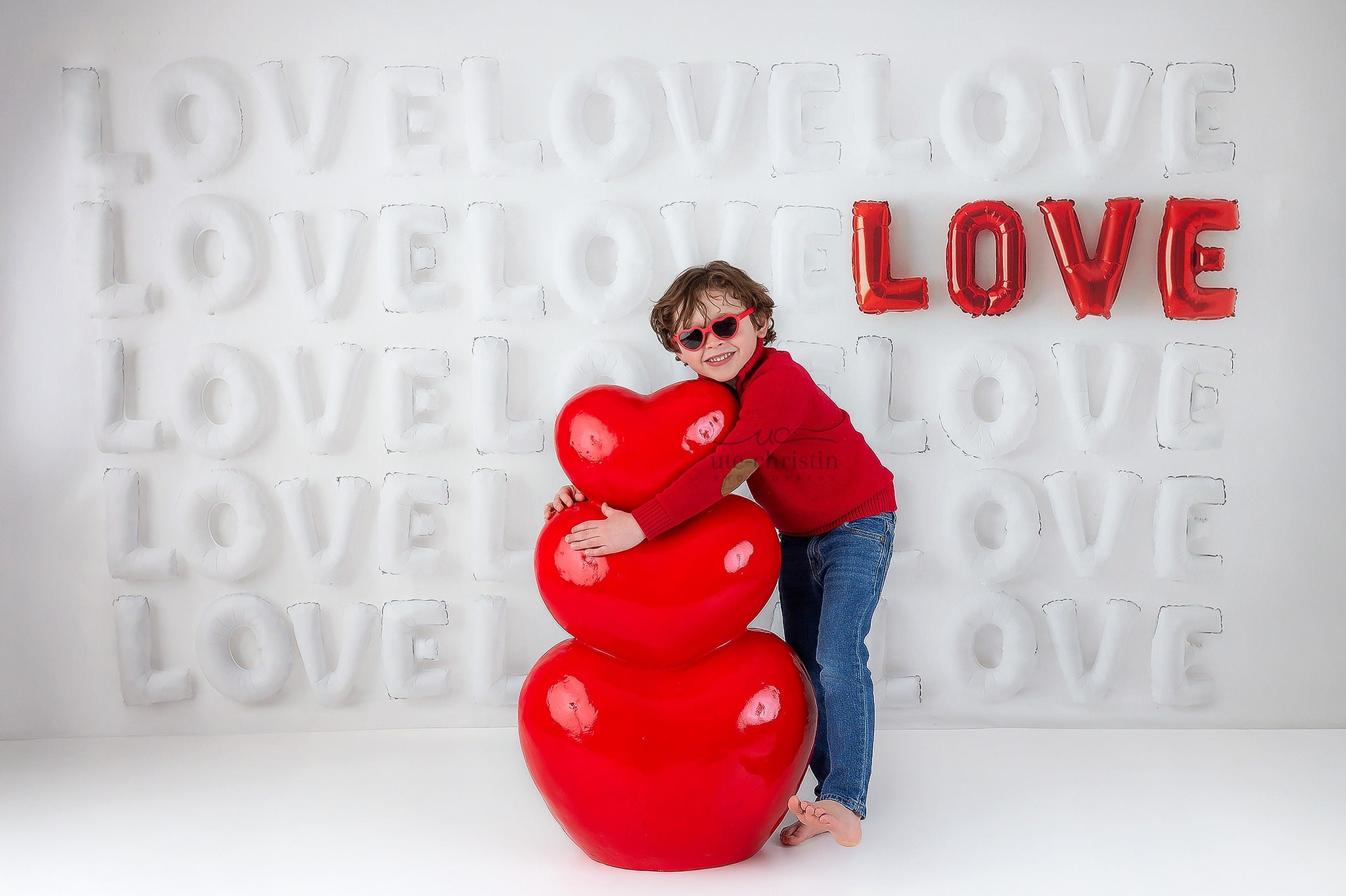 Valentine Backdrop White Red Love Letters Backdrop Valentine's Day Backdrop MRR9-53
