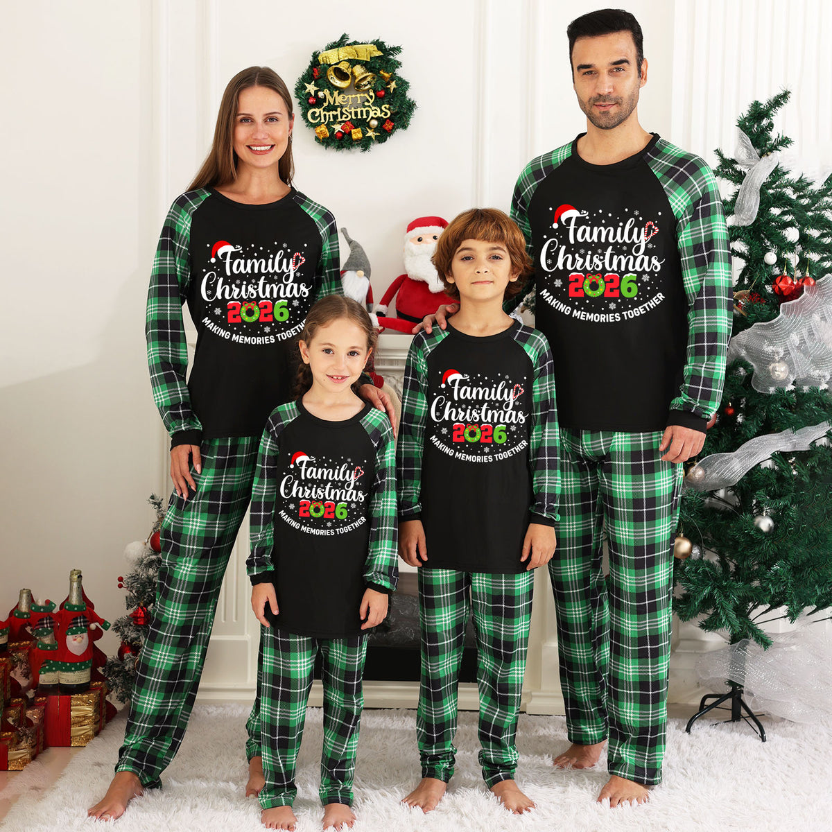 Christmas Pajama Set Green Plaid Matching Set Christmas Party Pajamas CHP-19