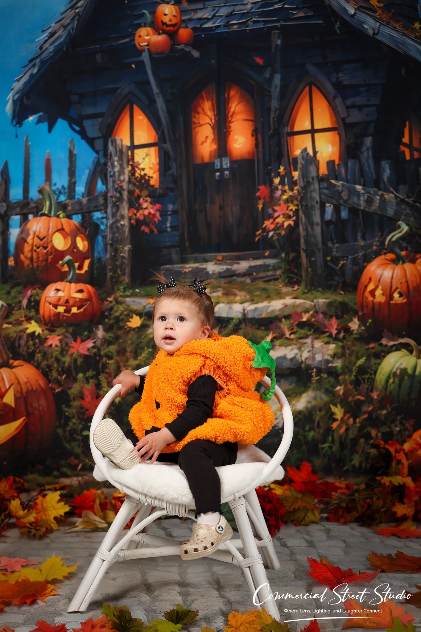 Halloween Backdrop Haunted Pumpkin Cottage Night Halloween Photo Backdrop MRR9-68