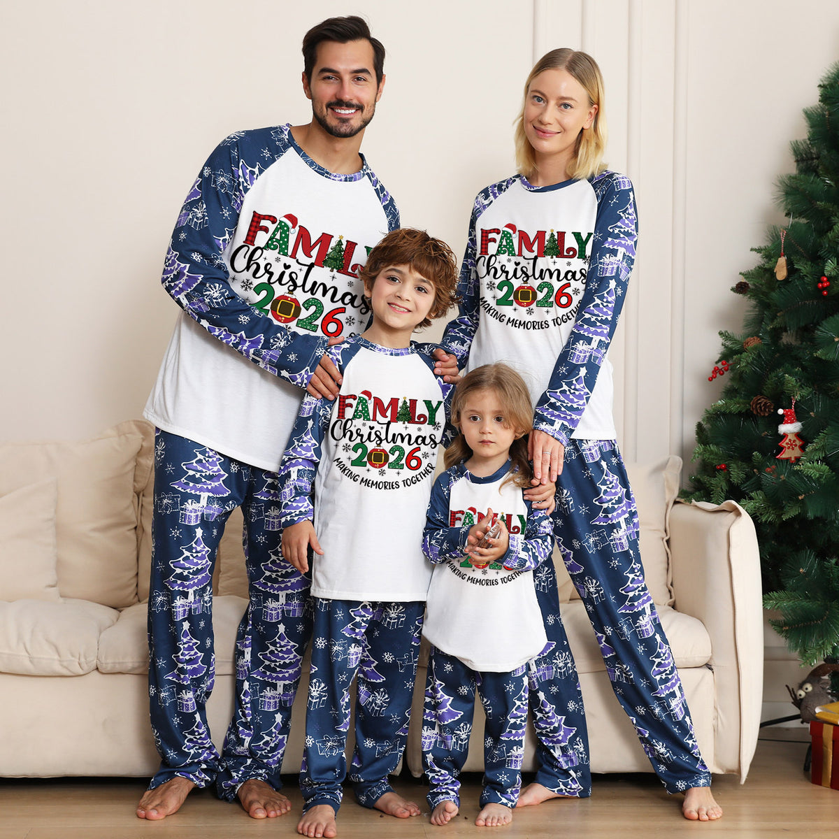 Christmas Pajamas Family Christmas 2026 Plaid Letter Christmas Ornament Print Matching Family Sleepwear CHP-136