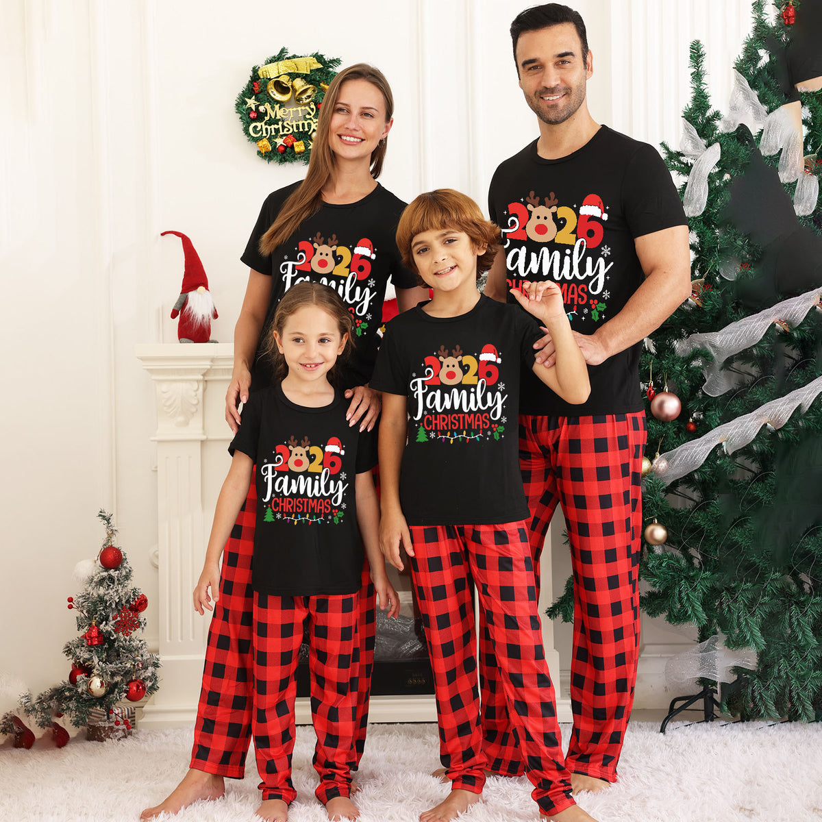 Christmas Pajama Photoshoot Reindeer Antlers Lettering Christmas Pajama Set CHP-32