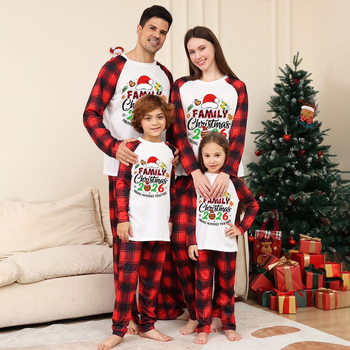 Red Plaid Christmas Pajamas Santa Gingerbread Graphic Family Christmas PJs CHP-42