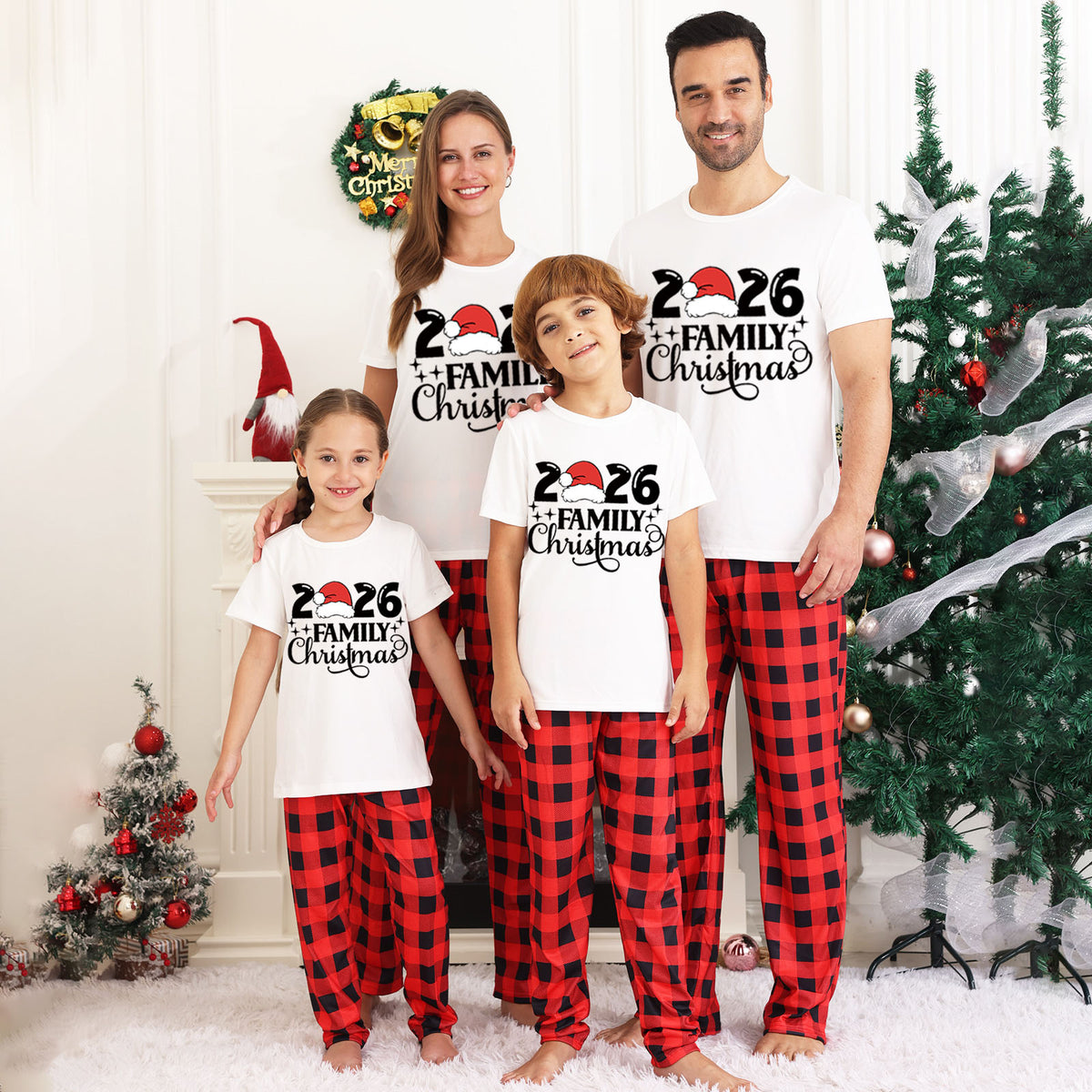 Christmas Sleepwear Santa Hat Script Lettering Family Christmas Pajamas CHP-23