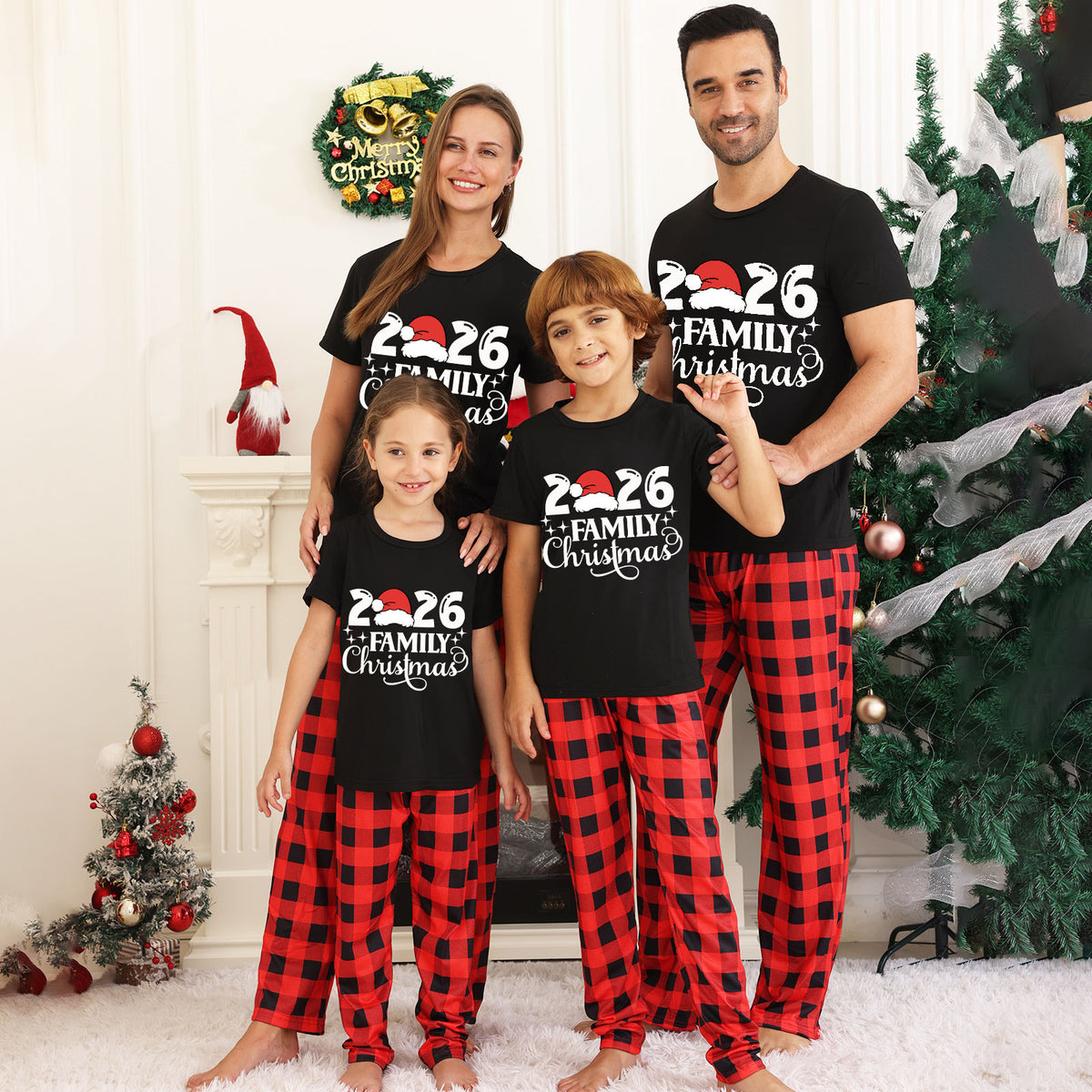 Christmas Family Photoshoot Outfits Santa Hat Bold Typography Christmas Party Pajamas CHP-31