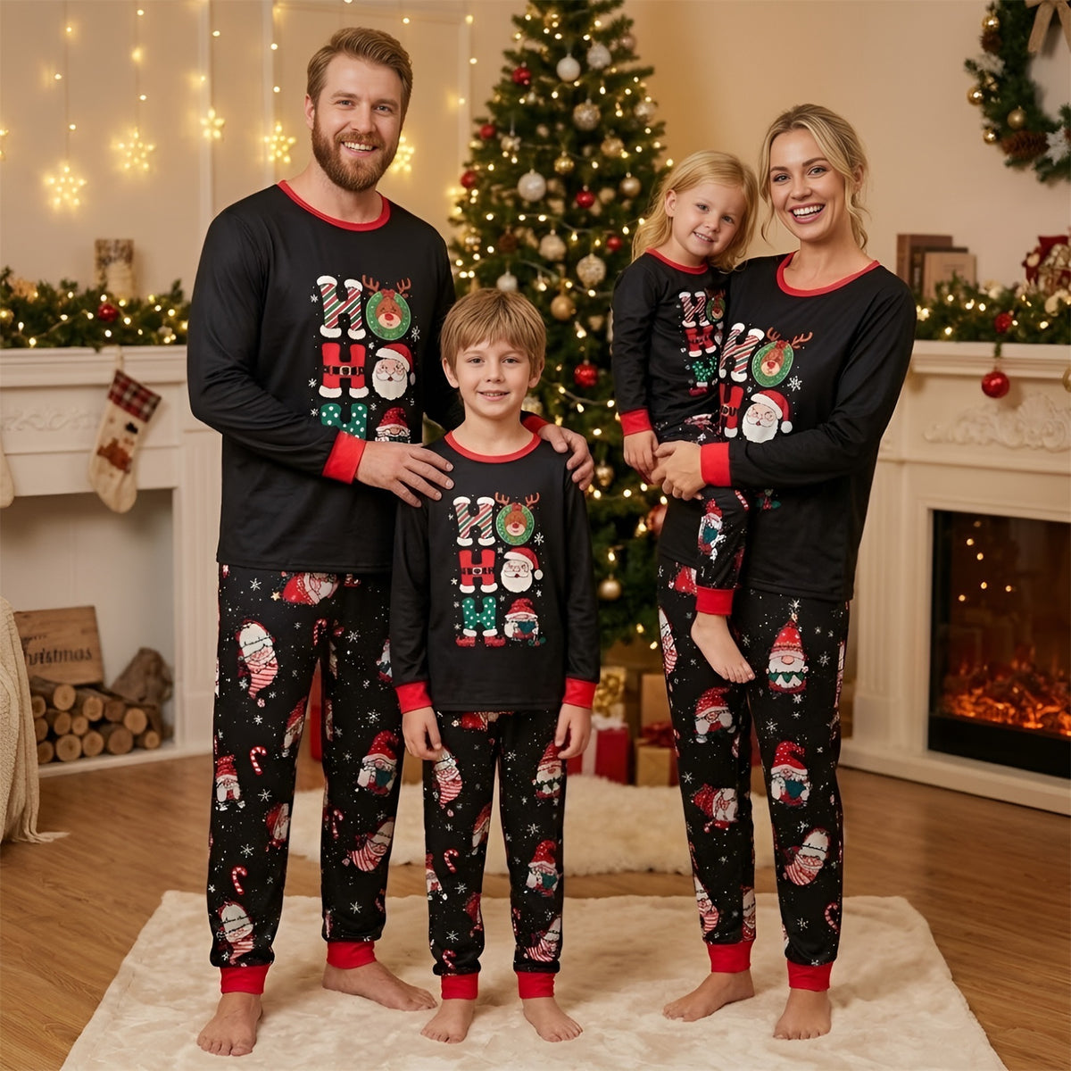 Christmas Matching Pajamas Ho Ho Ho Santa Gnome Print Matching Christmas Pajamas CHP-101