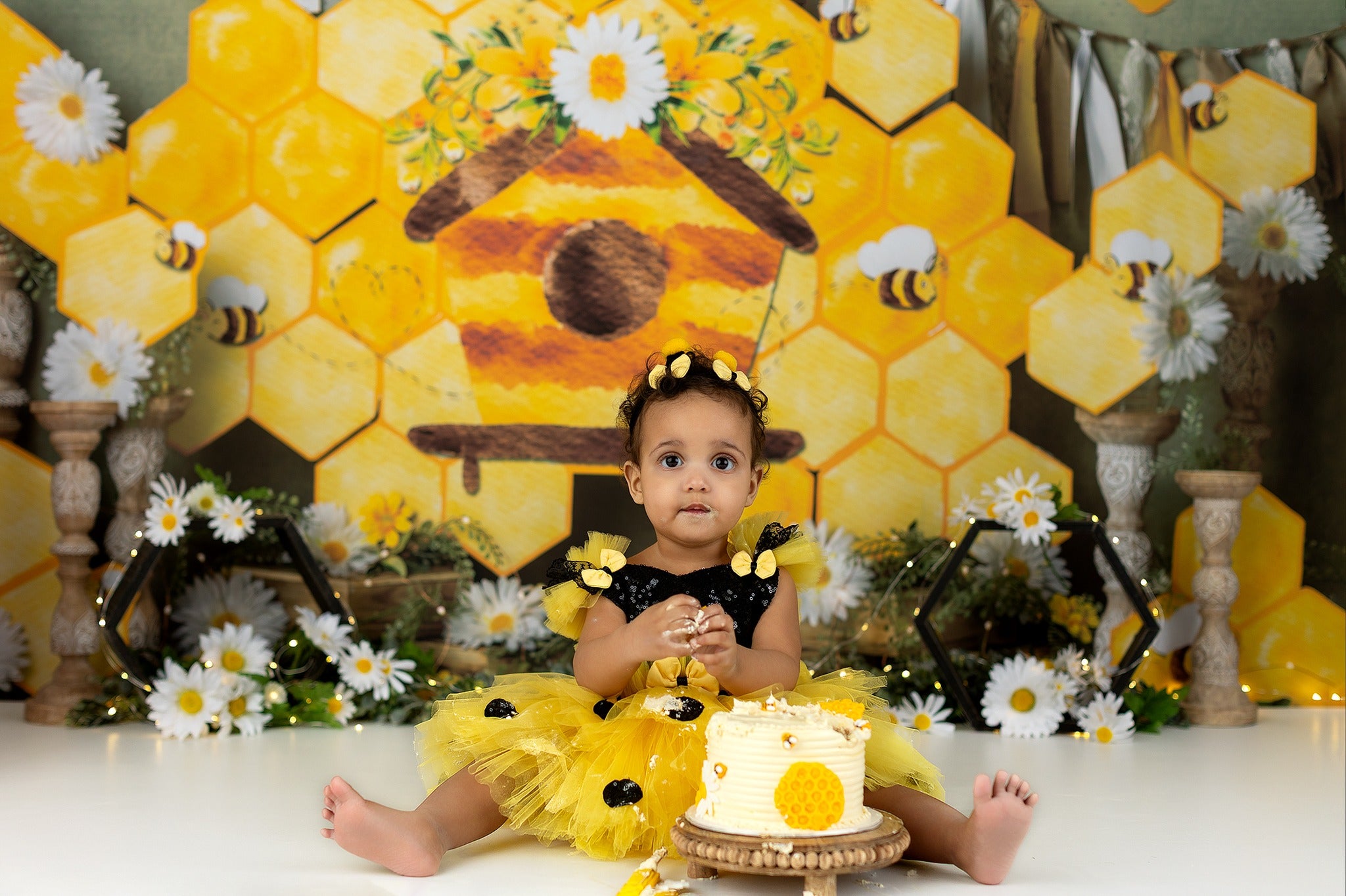 Kids Photo Backdrop Honeycomb Daisy Bee Cottage Display Children Backdrops MRR9-46