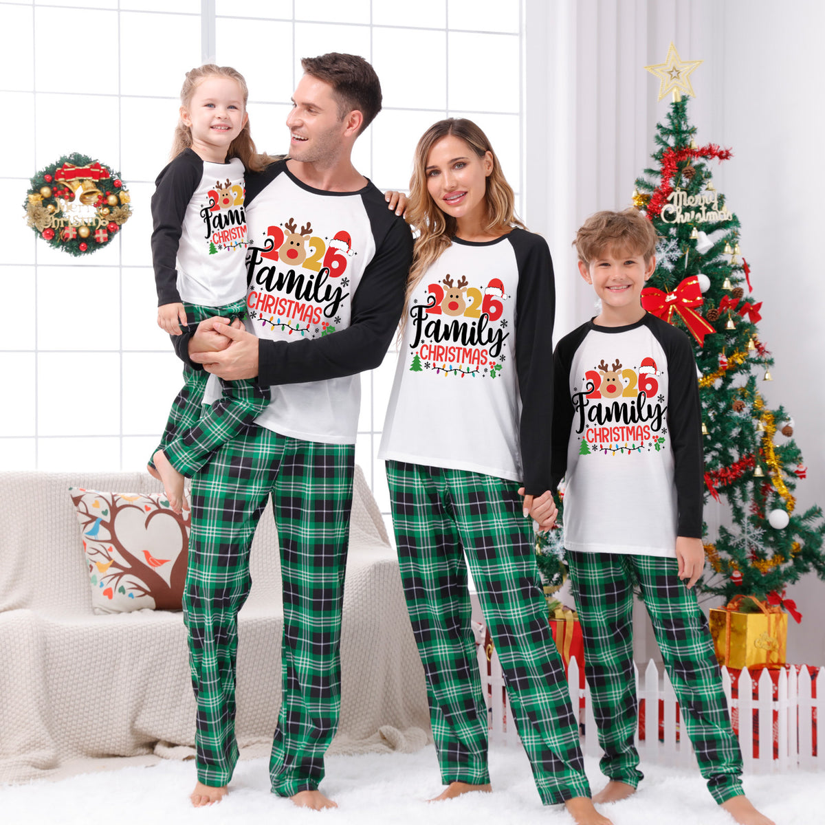Christmas Morning Pajamas Reindeer Family Festive Typography Christmas Pajama Photoshoot CHP-66