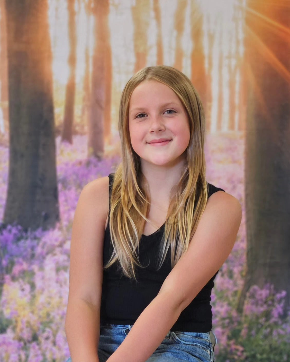 Forest Scenery Sunshine Purple Flowers for Studio Photo Shoot KAT- 71