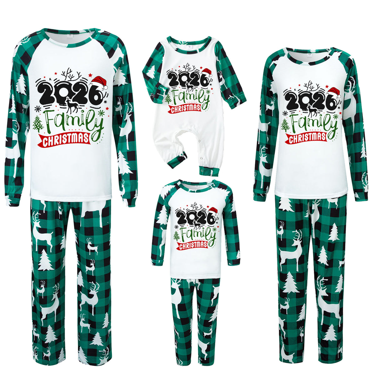 Matching Family Christmas Pajamas Reindeer Green Plaid Christmas PJs CHP-5