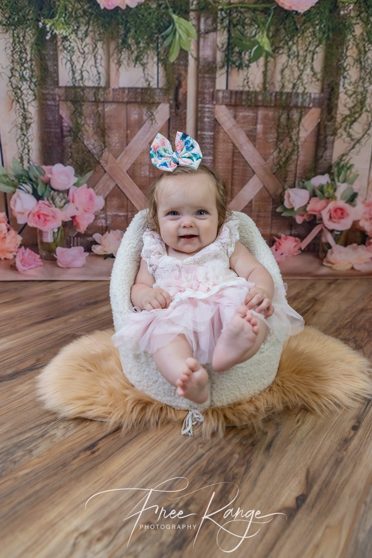 Barn Door Pink Flowers Photography Backdrop  NB-322
