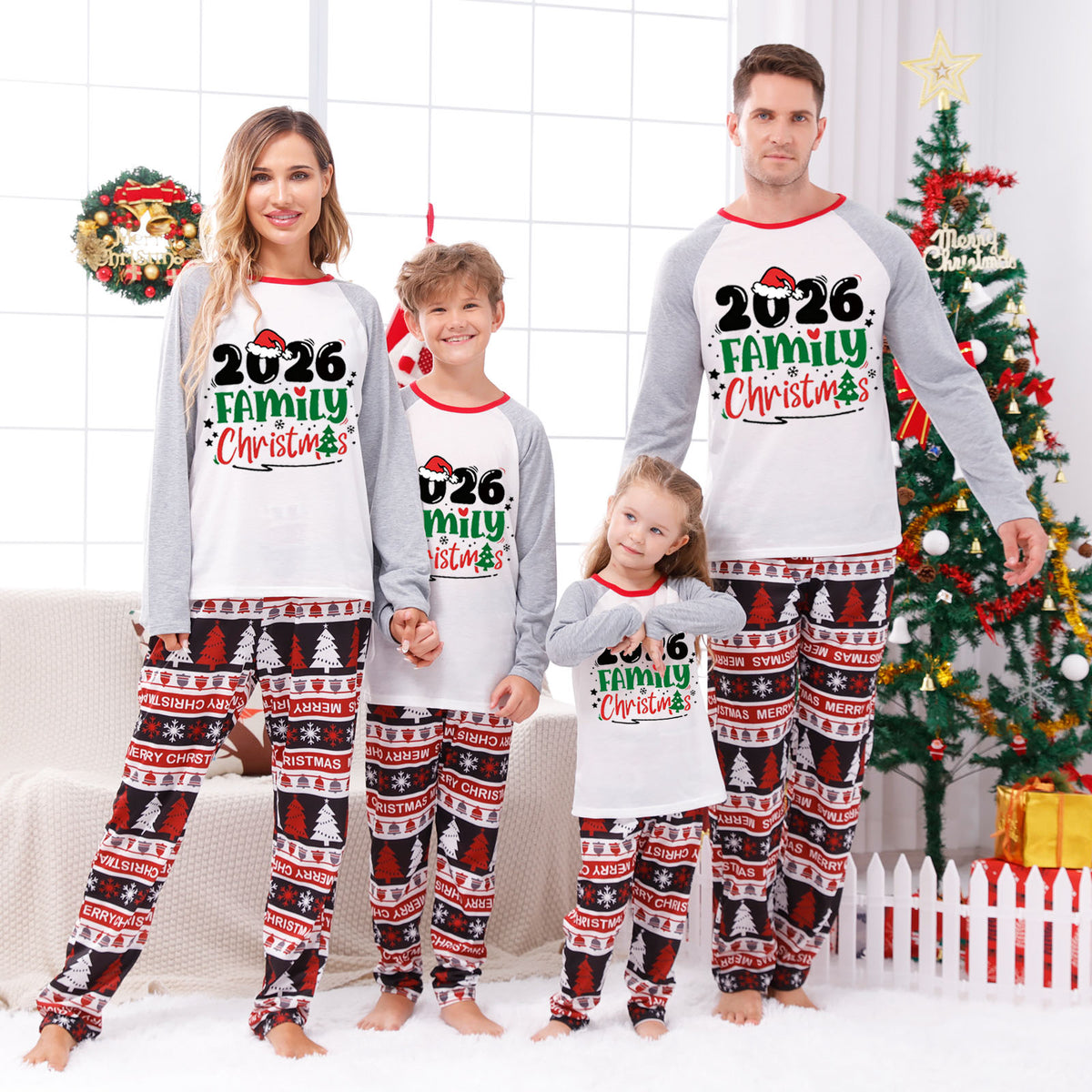 Christmas Photo Session Outfits Bold Colorful Family Typography Christmas PJs CHP-58