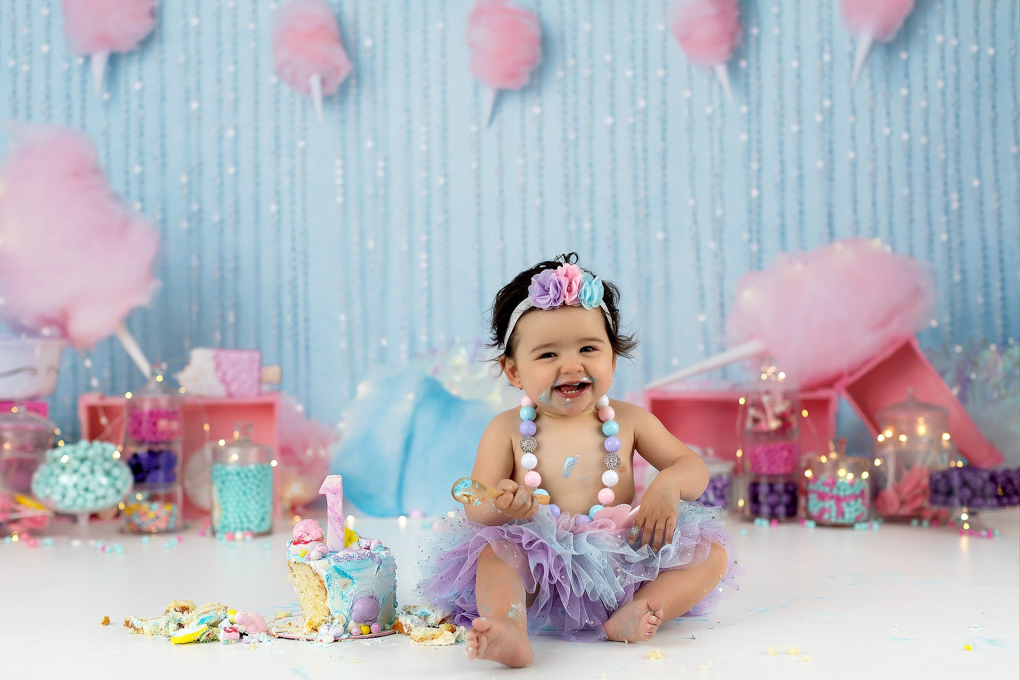 Cake Smash Photography Backdrop Cotton Candy Carnival Birthday Backdrop MRR9-41