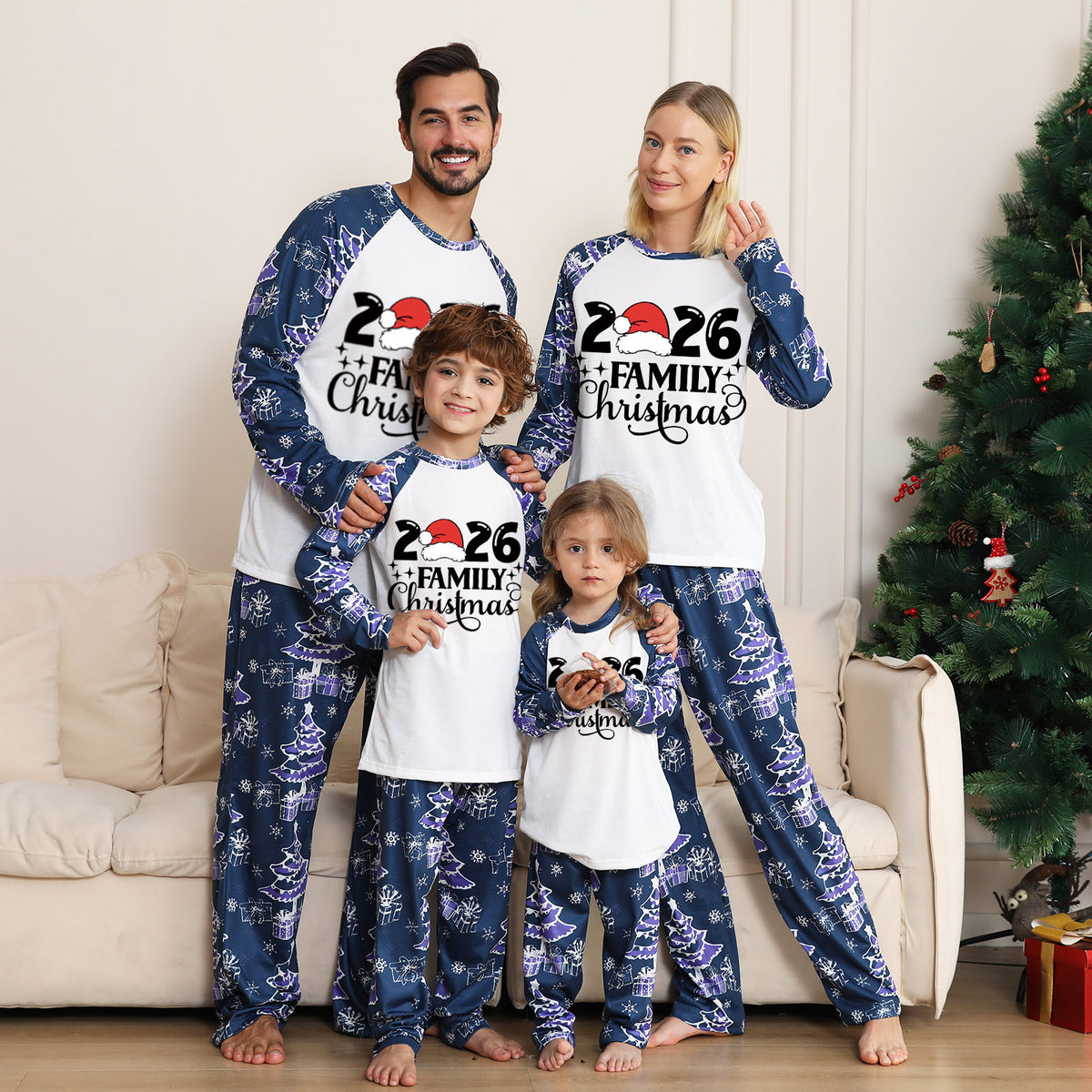 Christmas Pajamas 2026 Family Christmas Santa Hat Black Typography Matching Family Sleepwear CHP-138