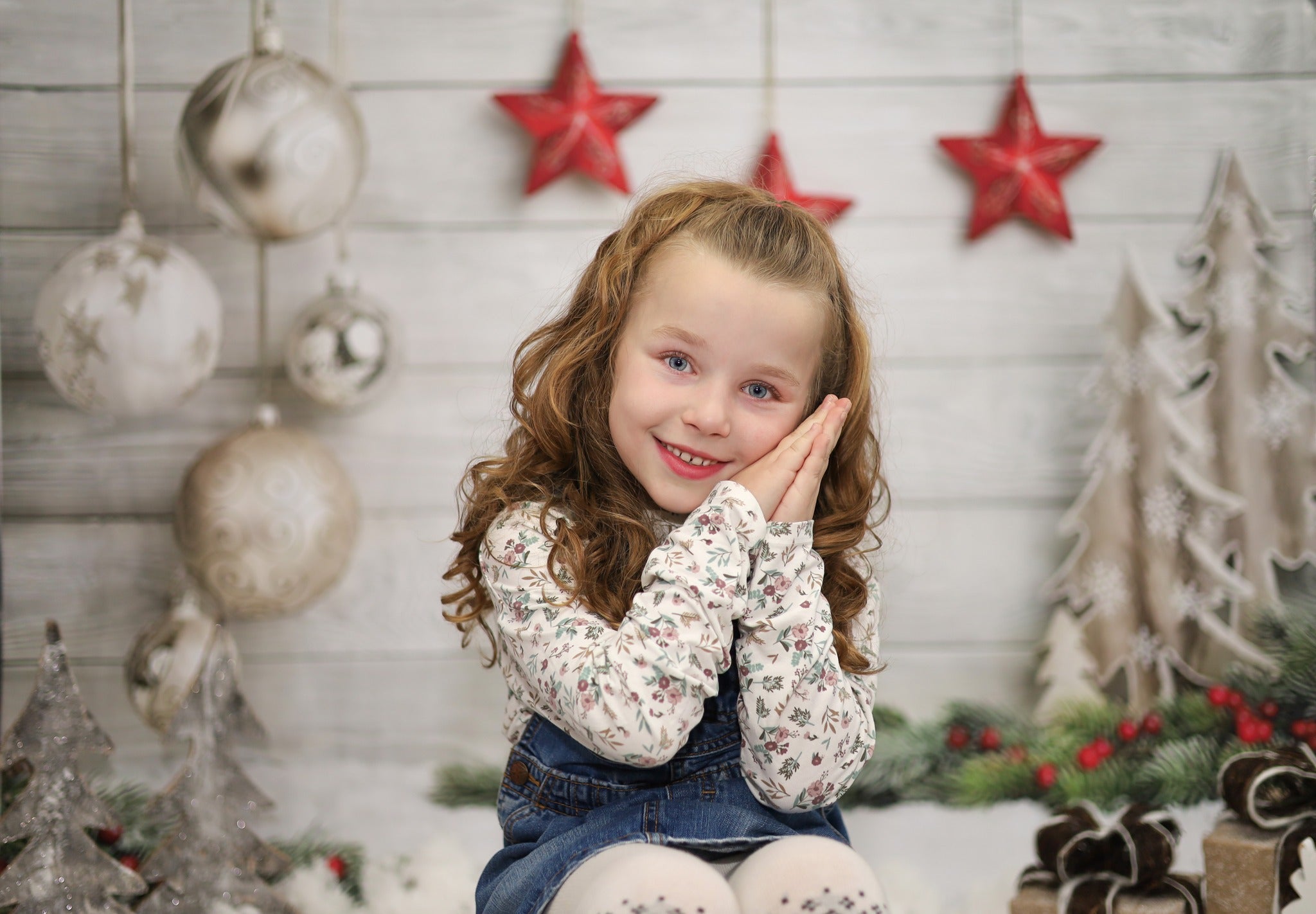 Christmas Decorations Wood Floor Photography Backdrop LV-866