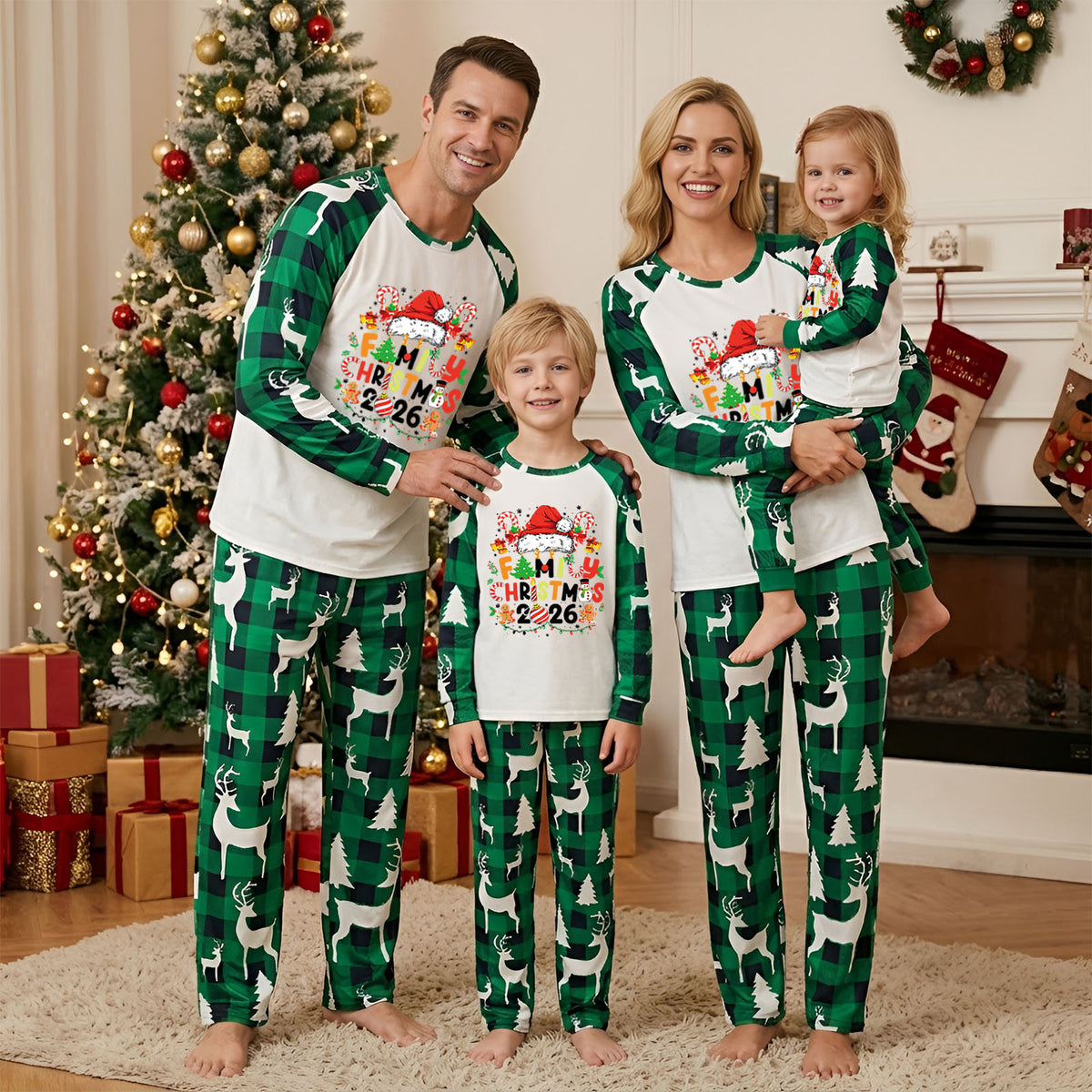 Christmas Family Pajamas Hat Candy Cane Print Santa Christmas Pajamas CHP-8