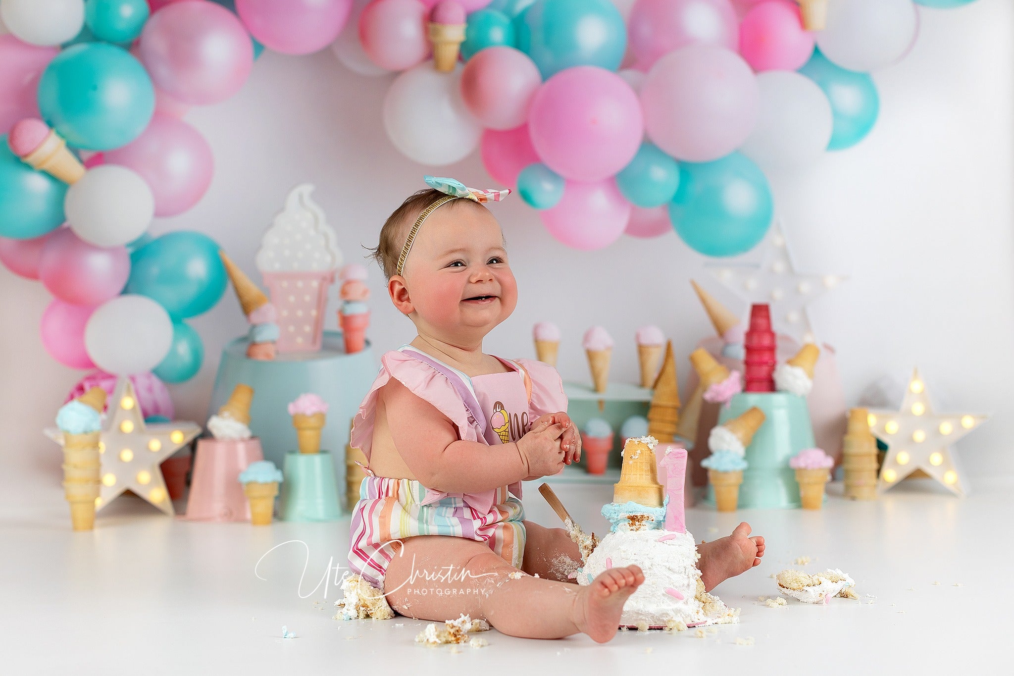 Cake Smash Backdrop Candy Balloon Ice Cream Party Birthday Backdrop MRR9-42