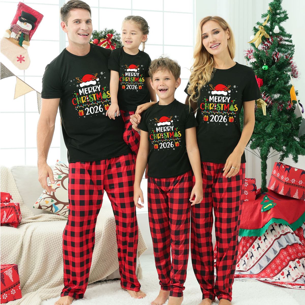 Holiday Matching Pajamas Reindeer Antler Typography Christmas Pajama Photoshoot CHP-37