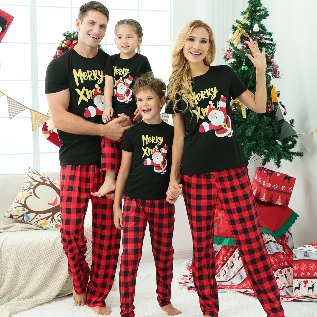 Matching Family Christmas Pajamas Merry Santa Buffalo Plaid Print Christmas Family Pajamas CHP-85