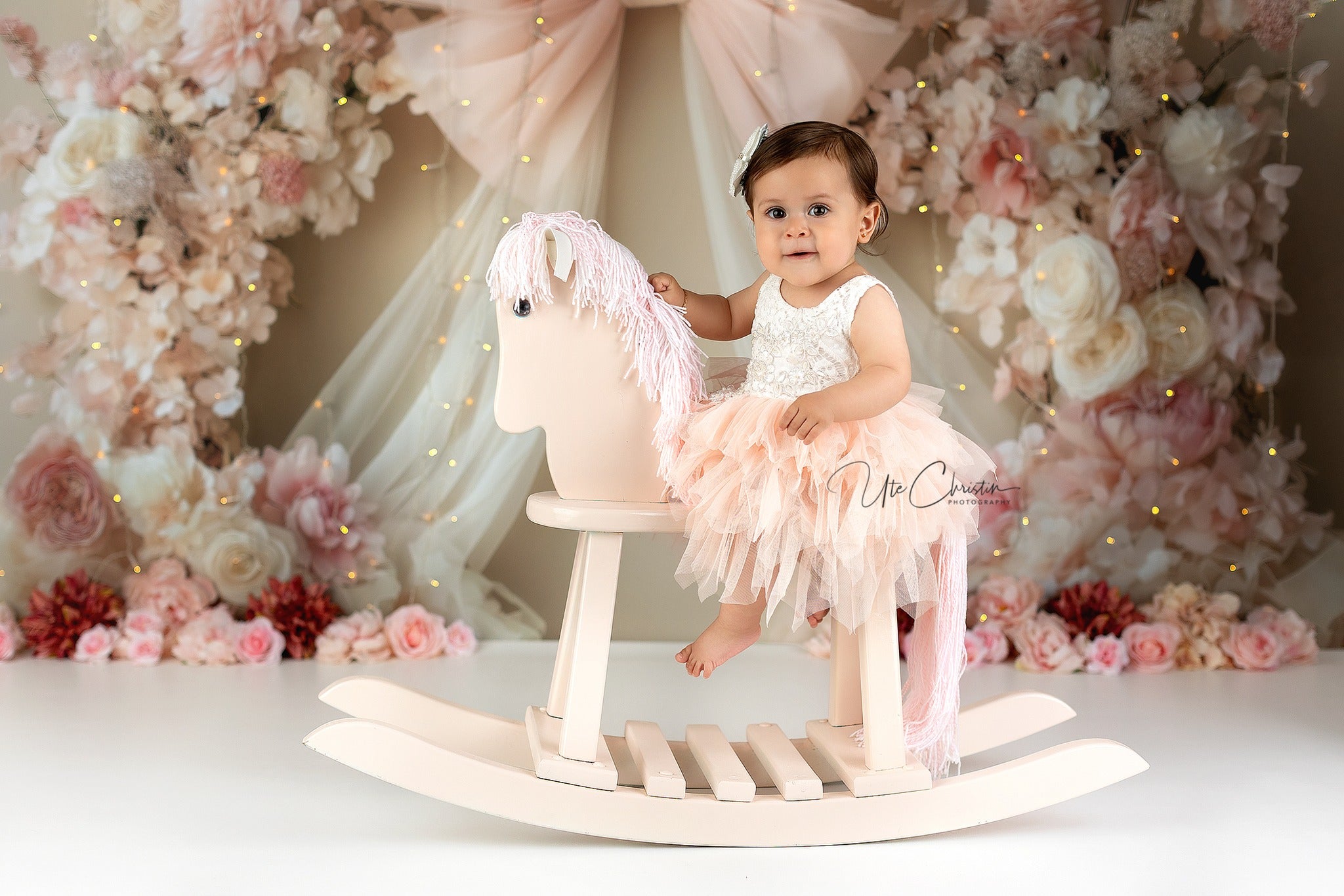 Newborn Photoshoot Backdrop Blush Bow Floral Drapery Arrangement Kids Backdrop MRR9-45