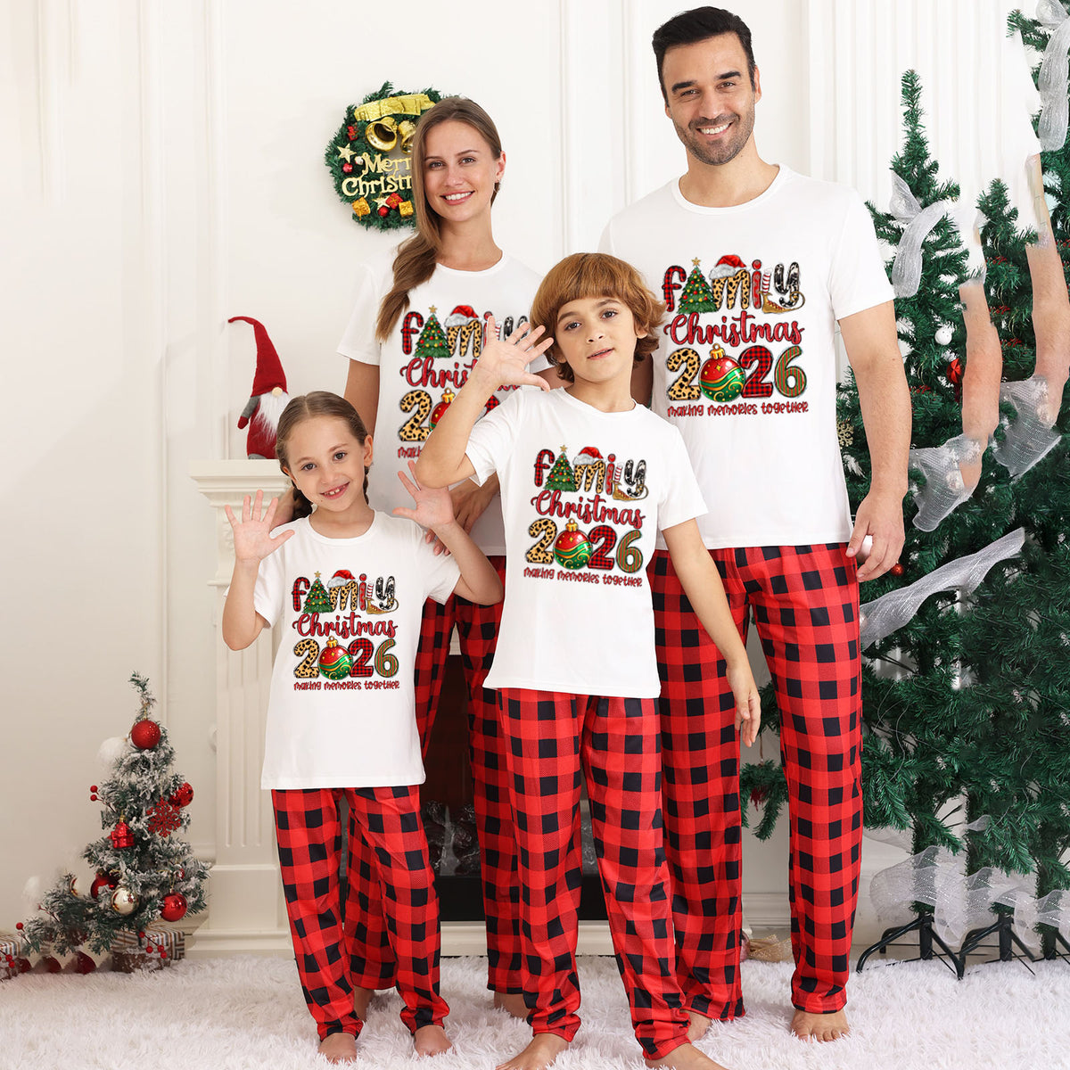 Family Christmas PJs Leopard Candy Cane Lettering Christmas Family Pajamas CHP-27
