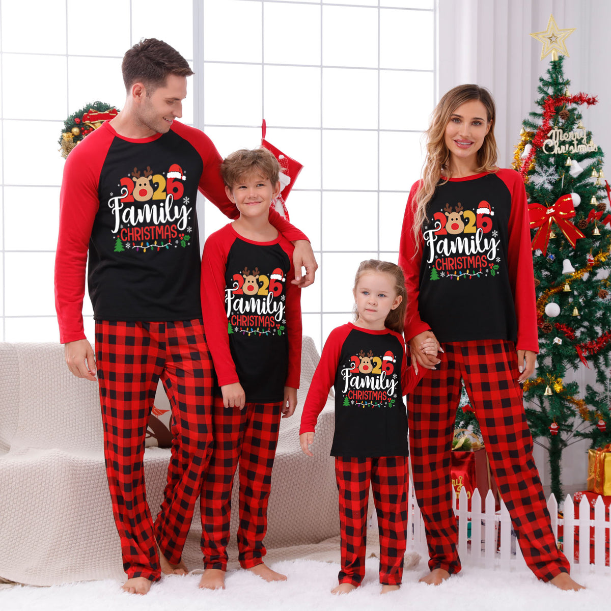 Reindeer Christmas Pajamas Reindeer Family Festive Typography Christmas Sleepwear CHP-47