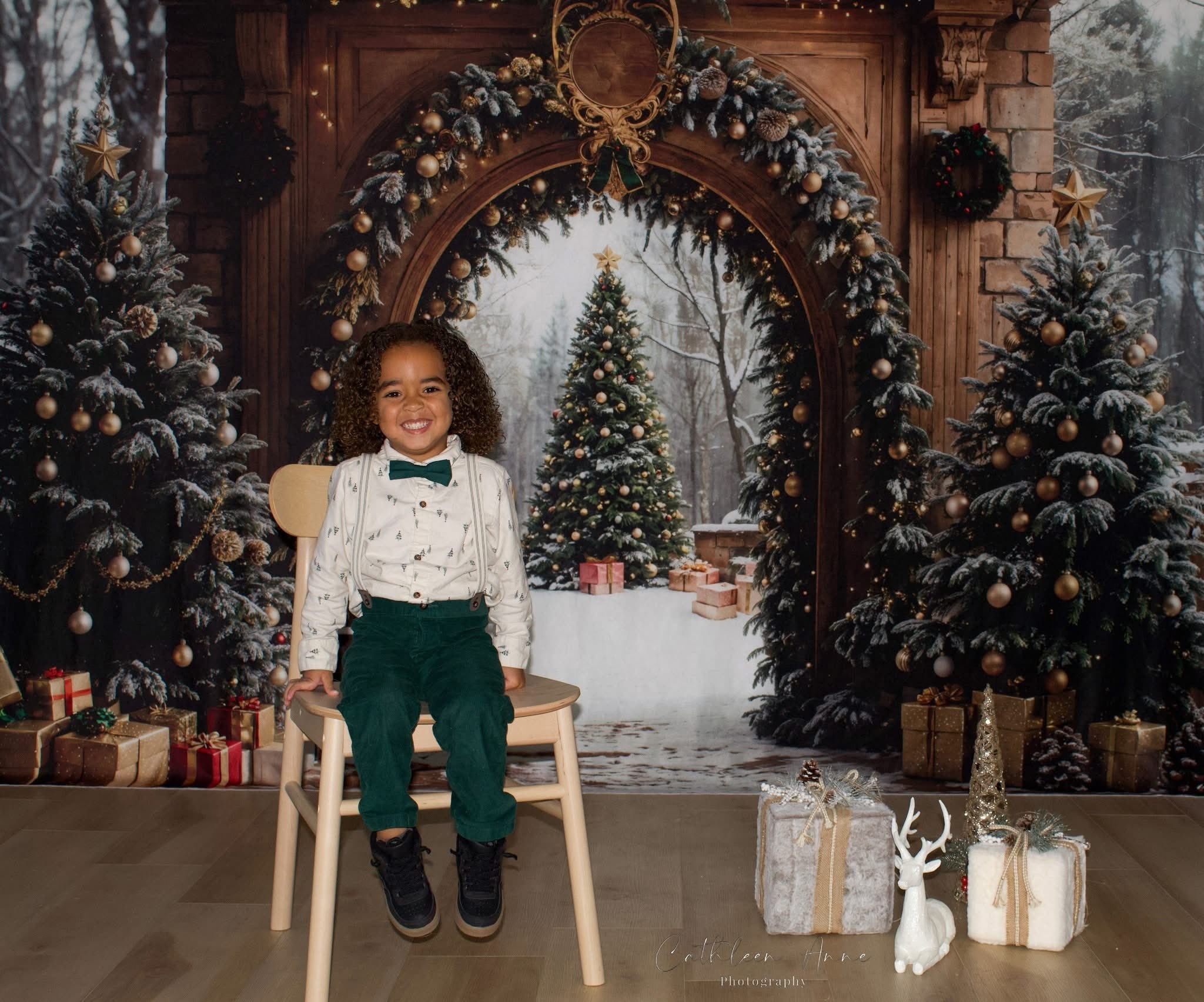 Christmas Tree Backdrop Snowy Forest Arch Door Christmas Photo Backdrop MRR9-77