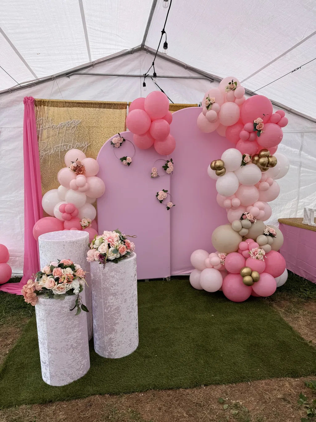 Custom Party Arch Backdrop with Plinth Cylinder Cover Kit