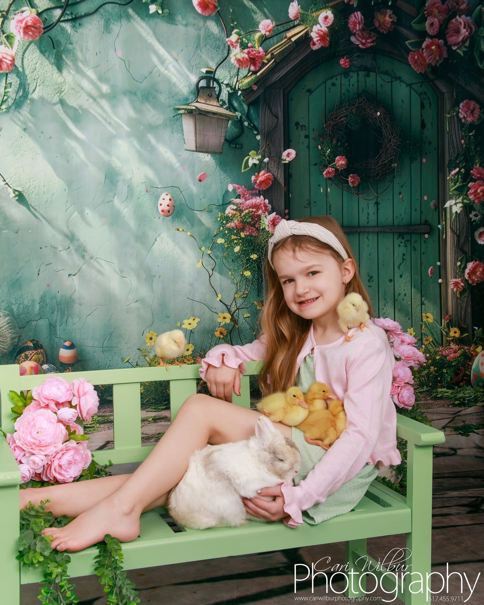 Backdrop With Flowers Green Door Wreath Backdrop BRP12-557