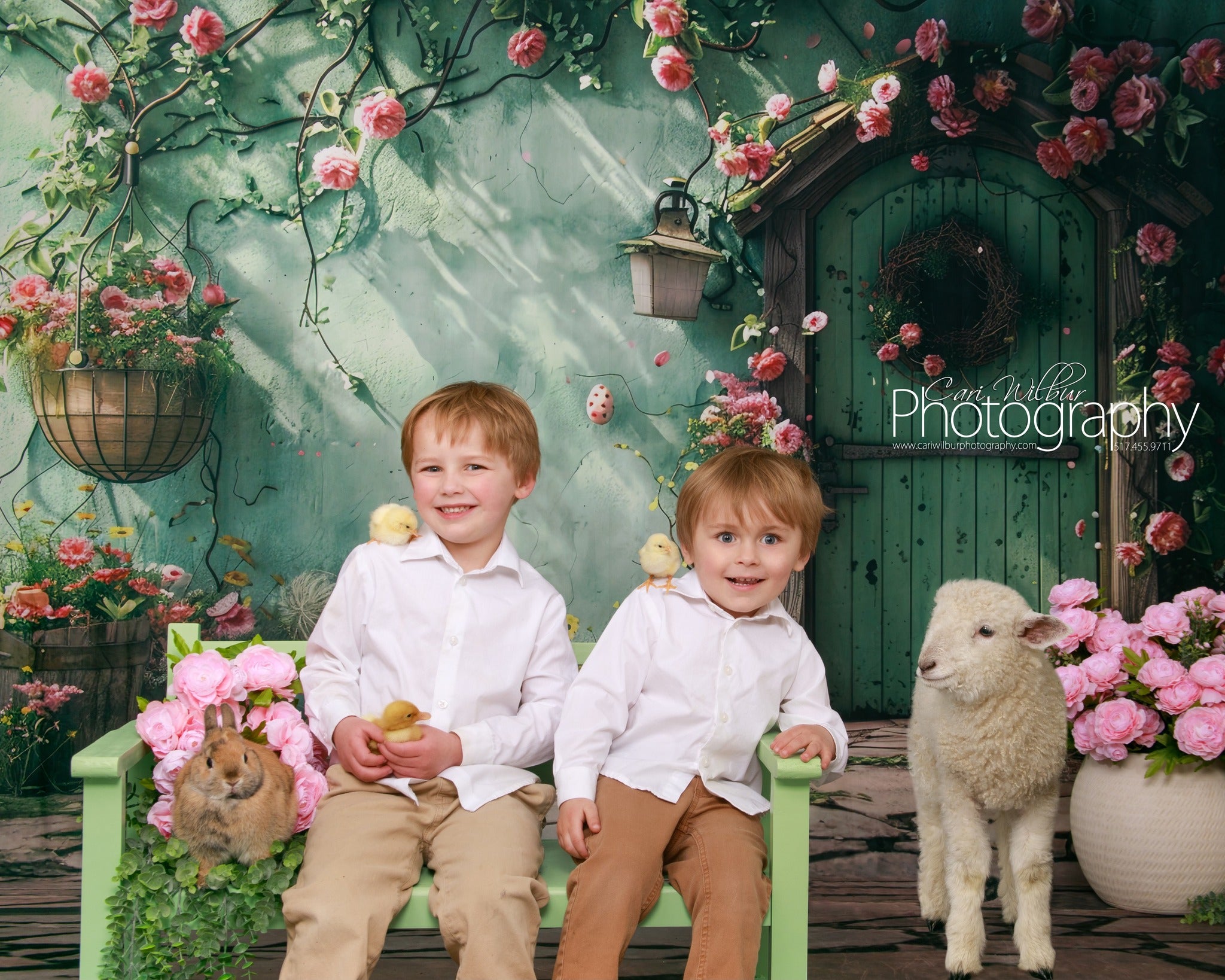 Backdrop With Flowers Green Door Wreath Backdrop BRP12-557