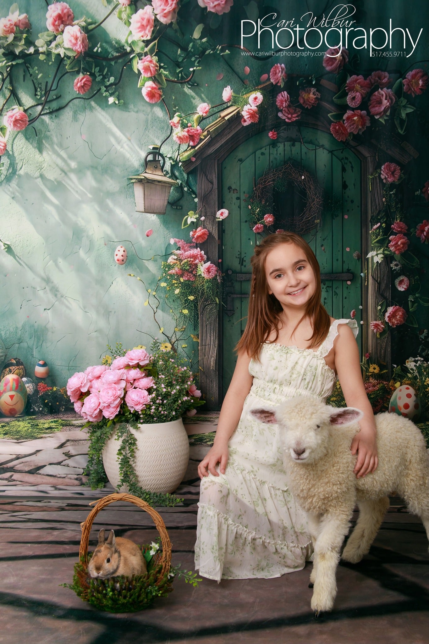 Backdrop With Flowers Green Door Wreath Backdrop BRP12-557